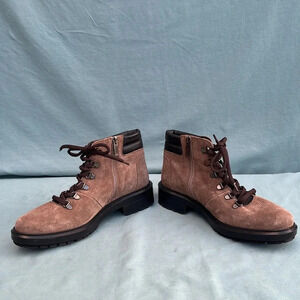NWOT Aquatalia Liviana Taupe Suede Weatherproof Combat Hiker Boots, Size 8.5M